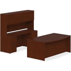 Lorell® Prominence 2.0 72"W Bow-front Double-Pedestal Computer Desk, Mahogany