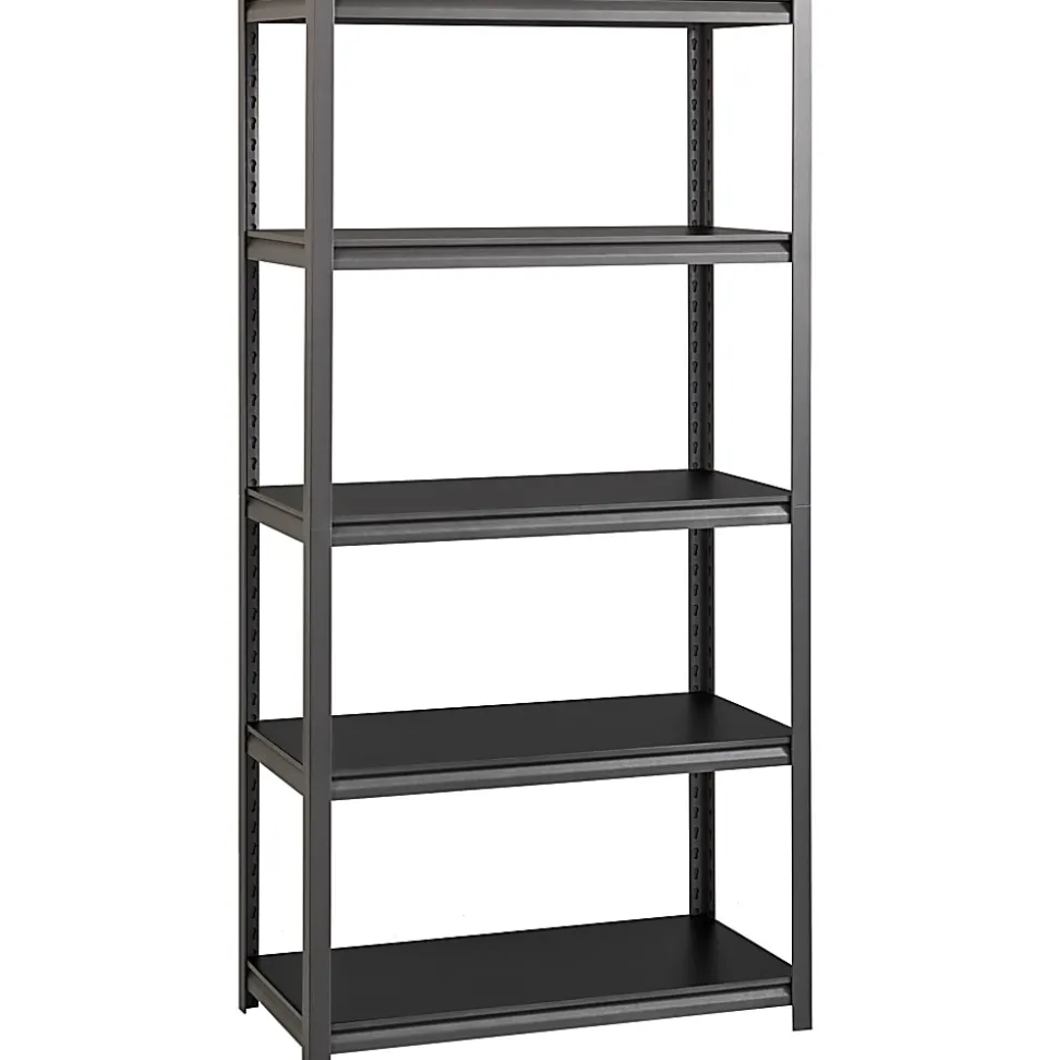 Lorell™ Riveted Storage Shelving Unit, 5-Shelf, 72"H x 36"W x 18"D, Black