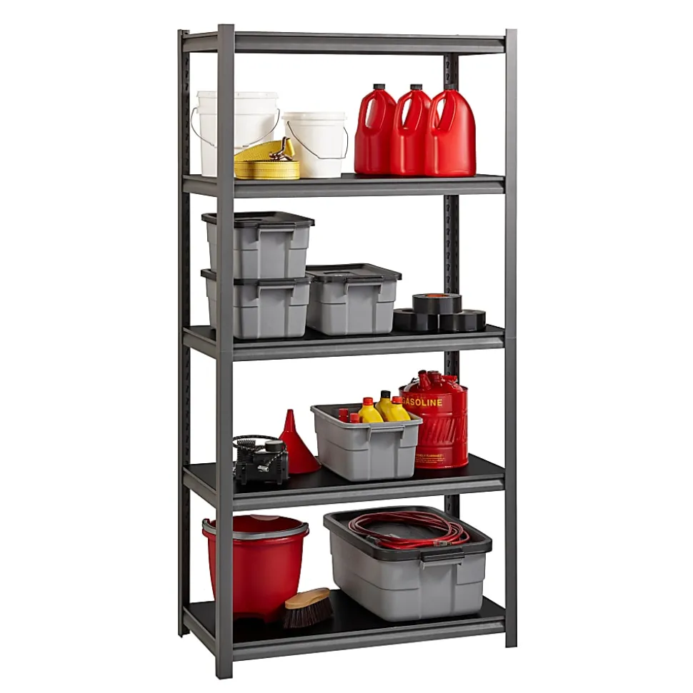 Lorell™ Riveted Storage Shelving Unit, 5-Shelf, 72"H x 36"W x 18"D, Black