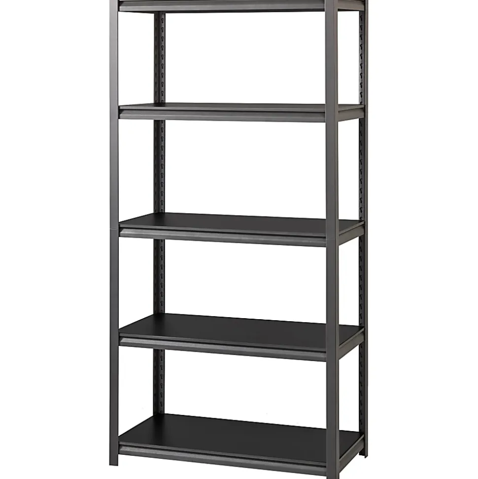 Lorell™ Riveted Storage Shelving Unit, 5-Shelf, 72"H x 36"W x 18"D, Black