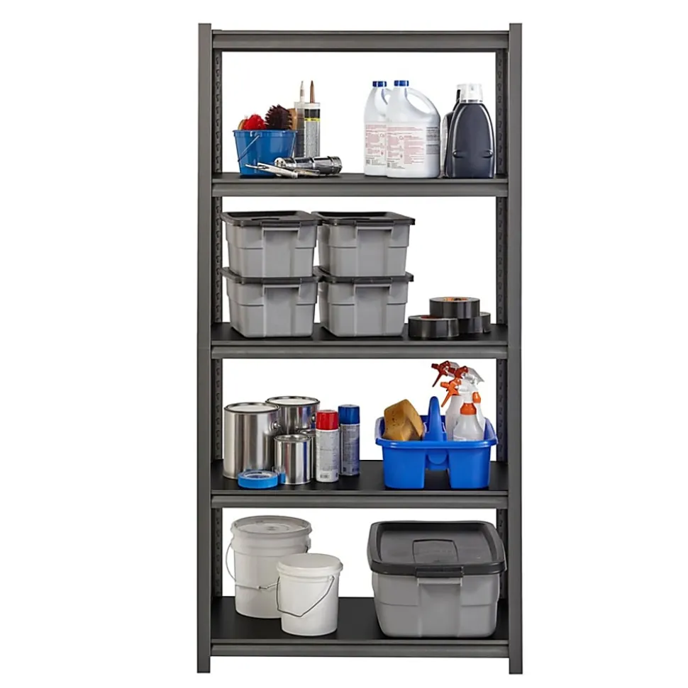 Lorell™ Riveted Storage Shelving Unit, 5-Shelf, 72"H x 36"W x 18"D, Black