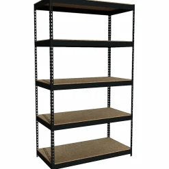 LorellĀ® 5-Shelf Riveted Steel Shelving, 84"H x 48"W x 24"D, Black