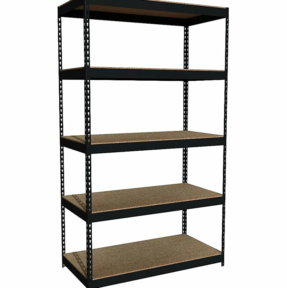 Lorell® 5-Shelf Riveted Steel Shelving, 84"H x 48"W x 24"D, Black