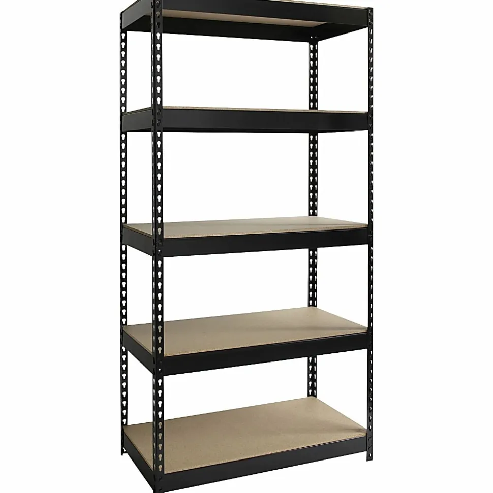 Lorell® 5-Shelf Riveted Steel Shelving, 72"H x 36"W x 18"D, Black