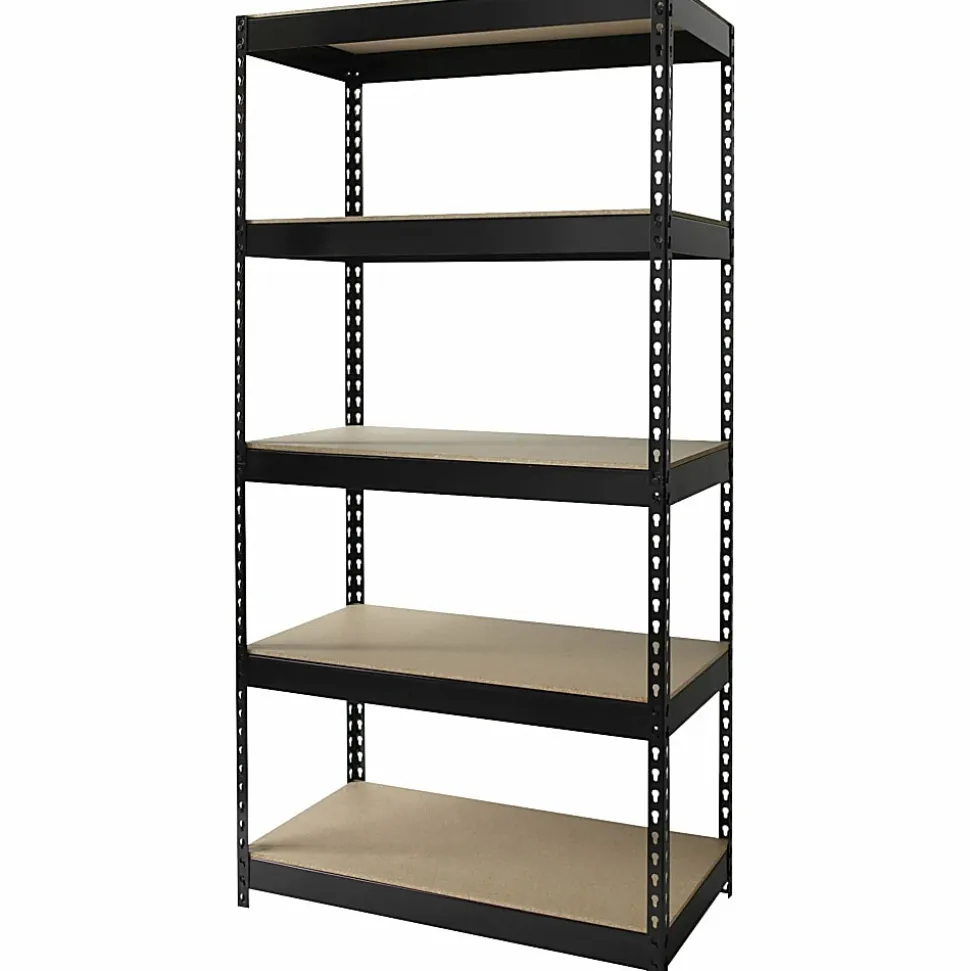 Lorell® 5-Shelf Riveted Steel Shelving, 72"H x 36"W x 18"D, Black