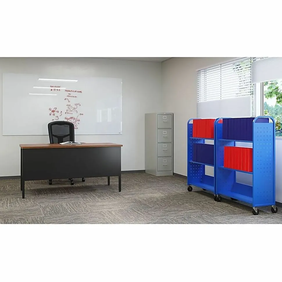 Lorell® Single-Sided Mobile Steel Book Cart, 3-Shelf, Blue