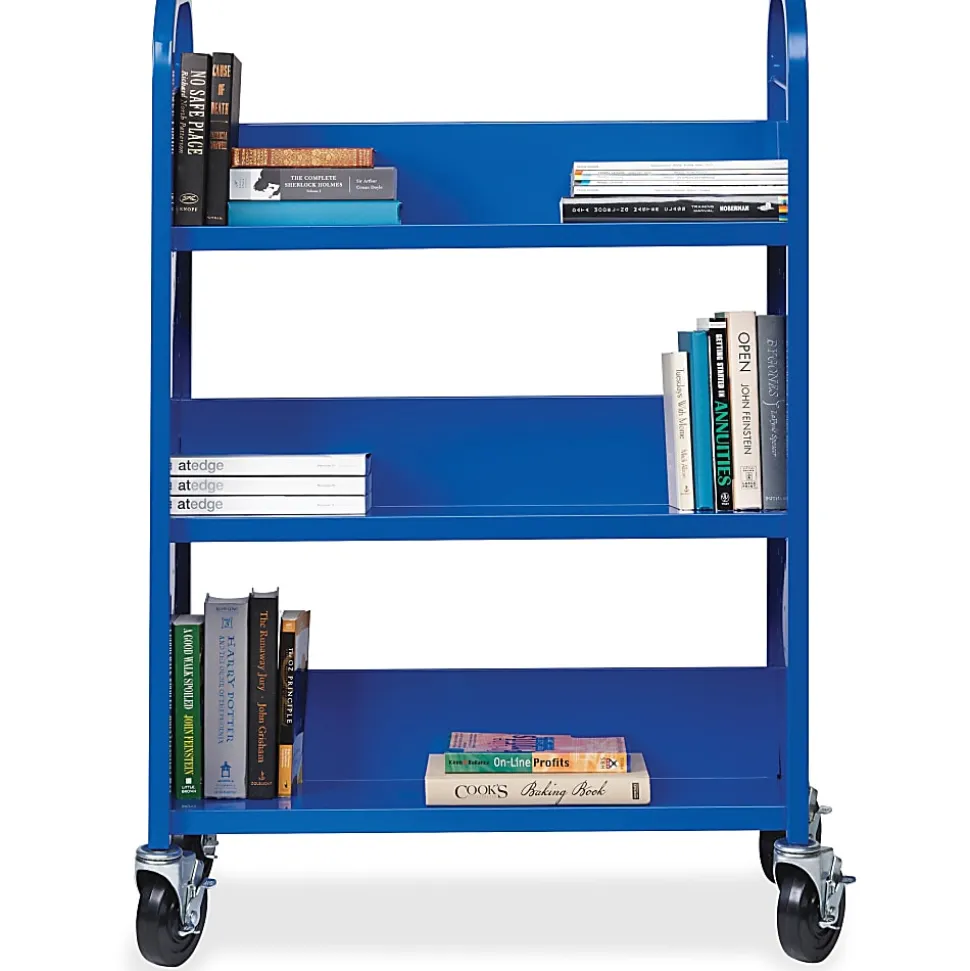 Lorell® Single-Sided Mobile Steel Book Cart, 3-Shelf, Blue