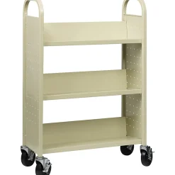 LorellĀ® Single-Sided Mobile Steel Book Cart, 3-Shelf, Putty