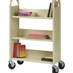 Lorell® Single-Sided Mobile Steel Book Cart, 3-Shelf, Putty