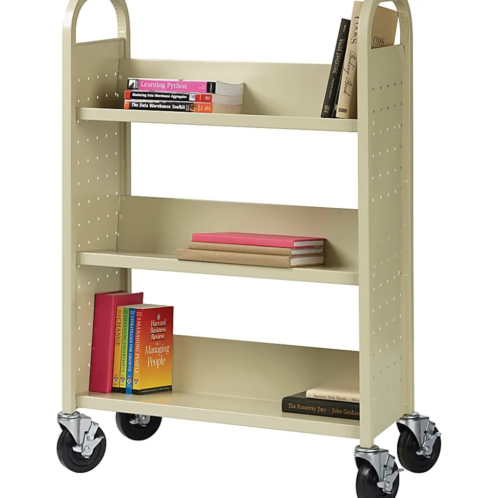 Lorell® Single-Sided Mobile Steel Book Cart, 3-Shelf, Putty