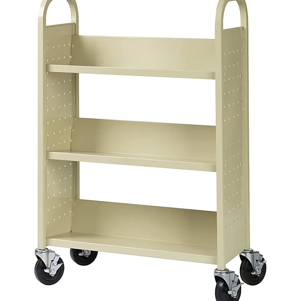 Lorell® Single-Sided Mobile Steel Book Cart, 3-Shelf, Putty