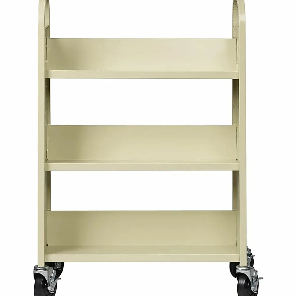 Lorell® Single-Sided Mobile Steel Book Cart, 3-Shelf, Putty