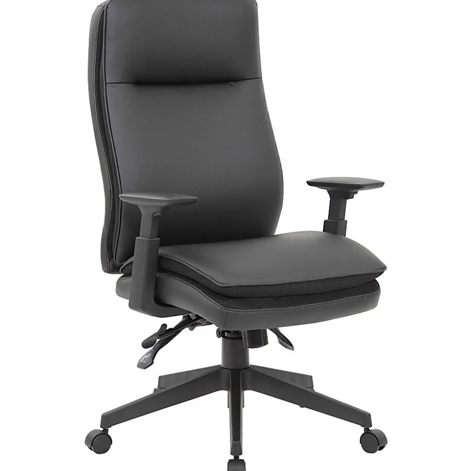 Lorell Soft High-back Executive Office Chair - Black Seat Color - Vinyl Seat Material - Black Back Color - 03206