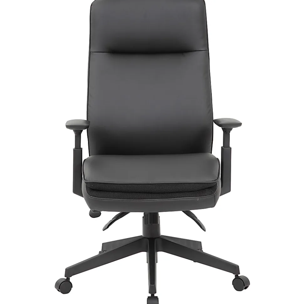 Lorell Soft High-back Executive Office Chair - Black Seat Color - Vinyl Seat Material - Black Back Color - 03206