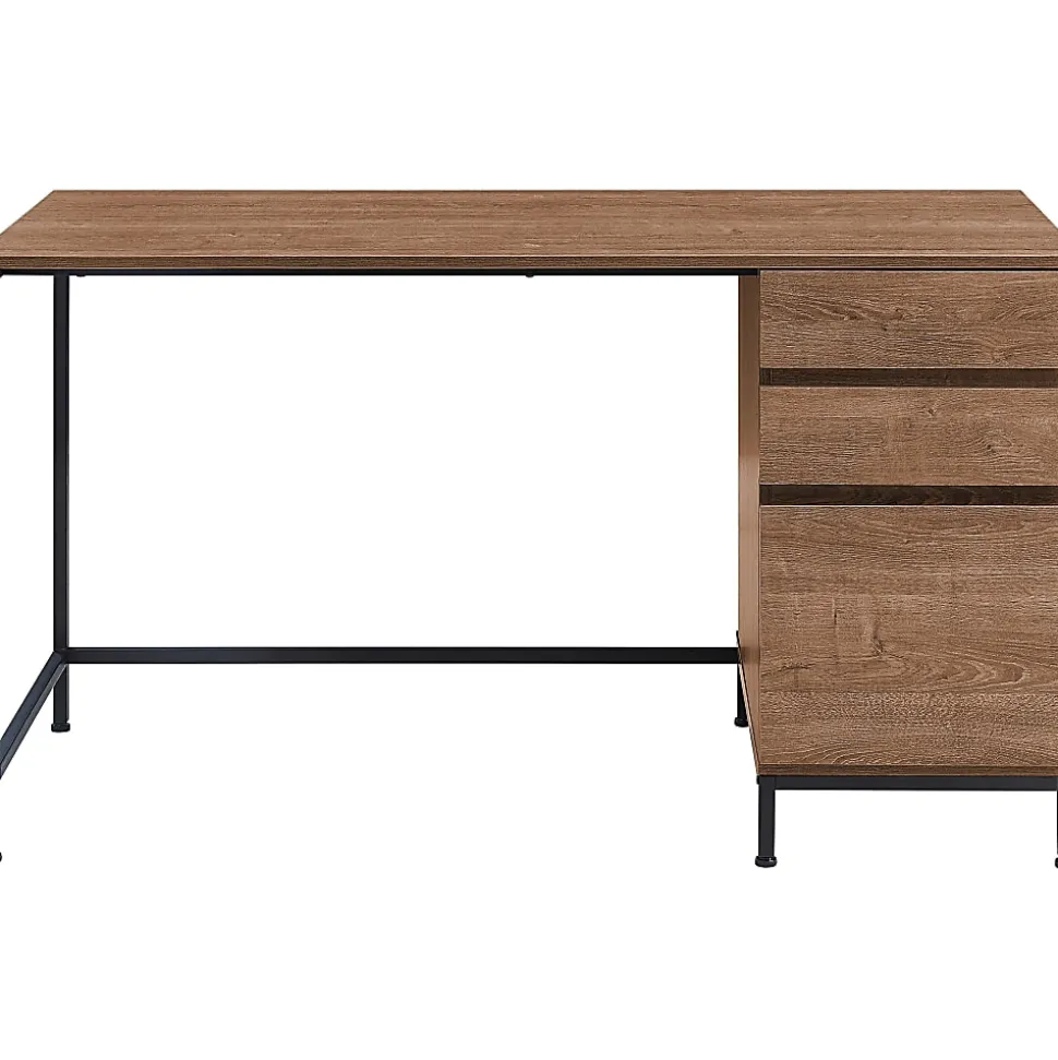 Lorell SOHO Desk with Side Drawers, 30"H x 55"W x 23.6"D, 3 x File Drawer(s), Single Pedestal on Right Side, Walnut