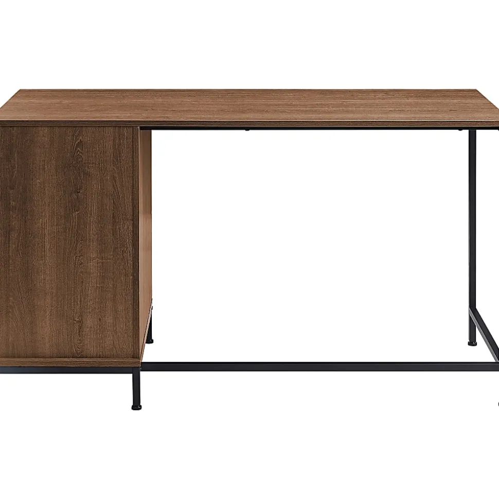 Lorell SOHO Desk with Side Drawers, 30"H x 55"W x 23.6"D, 3 x File Drawer(s), Single Pedestal on Right Side, Walnut