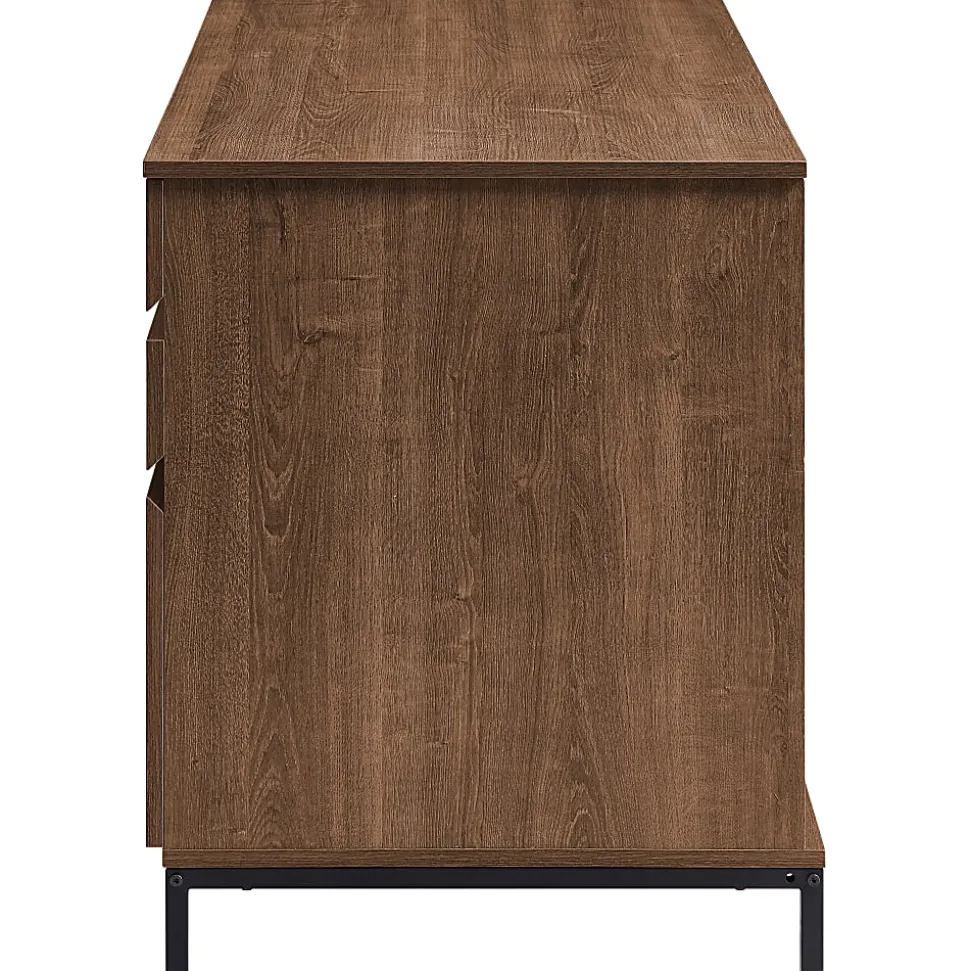 Lorell SOHO Desk with Side Drawers, 30"H x 55"W x 23.6"D, 3 x File Drawer(s), Single Pedestal on Right Side, Walnut