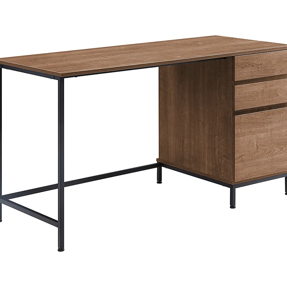 Lorell SOHO Desk with Side Drawers, 30"H x 55"W x 23.6"D, 3 x File Drawer(s), Single Pedestal on Right Side, Walnut