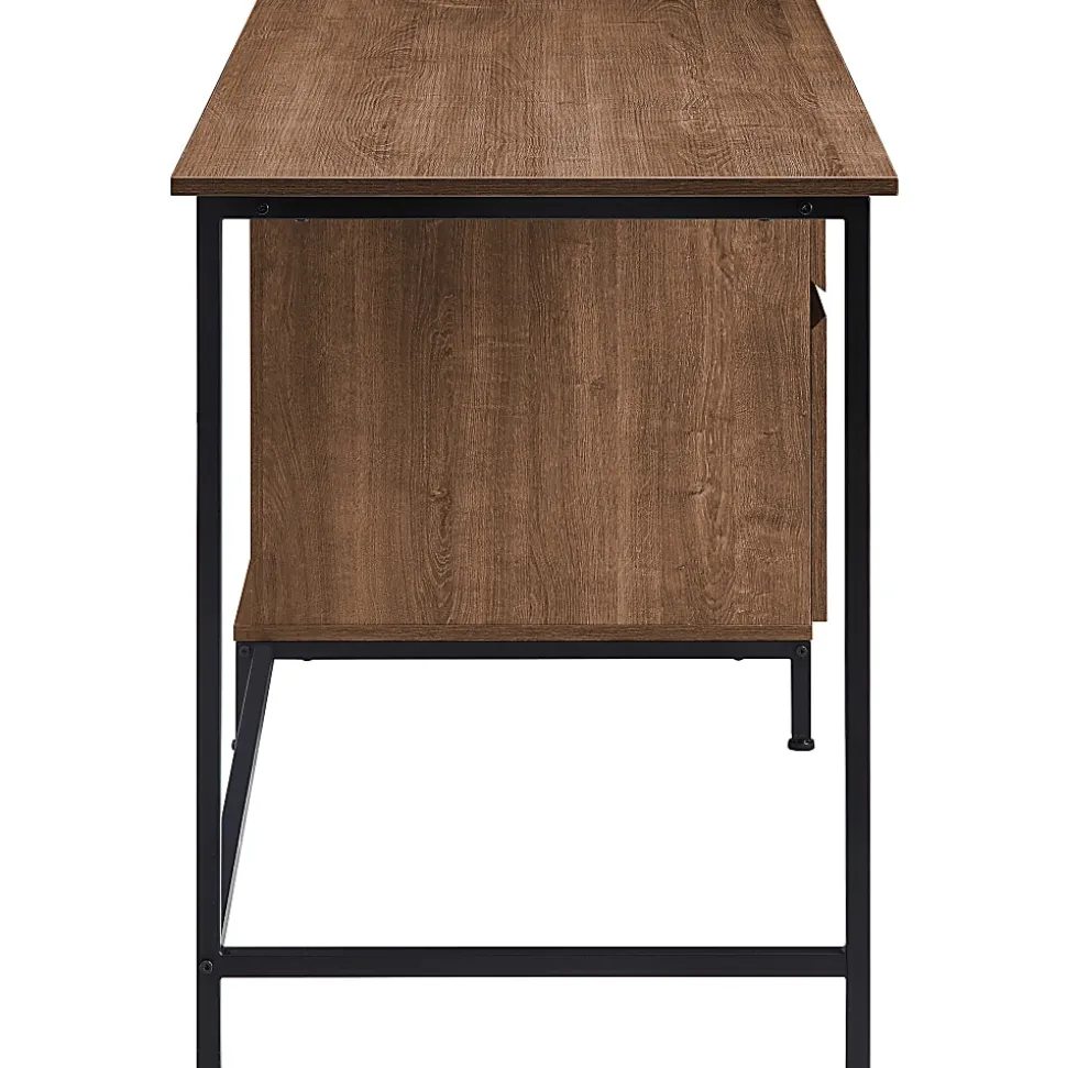 Lorell SOHO Desk with Side Drawers, 30"H x 55"W x 23.6"D, 3 x File Drawer(s), Single Pedestal on Right Side, Walnut