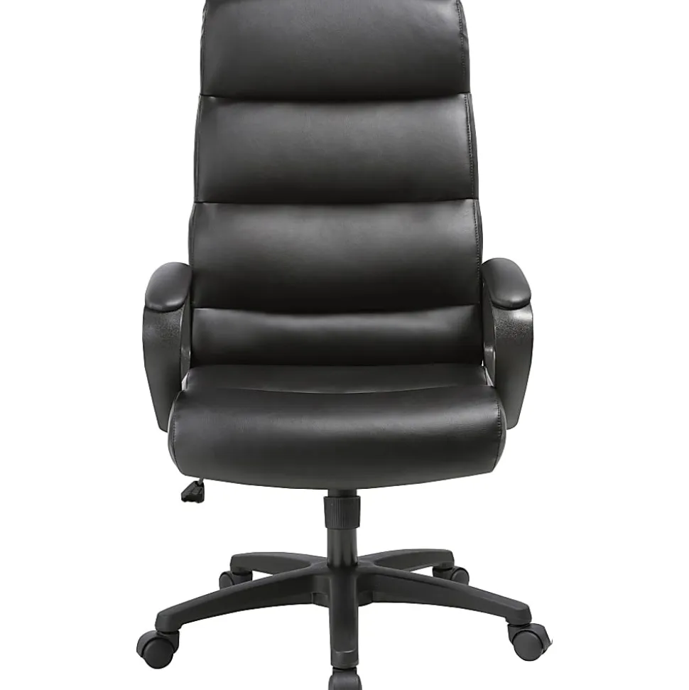Lorell® SOHO Ergonomic Bonded Leather High-Back Chair, Modern Stitch, Black