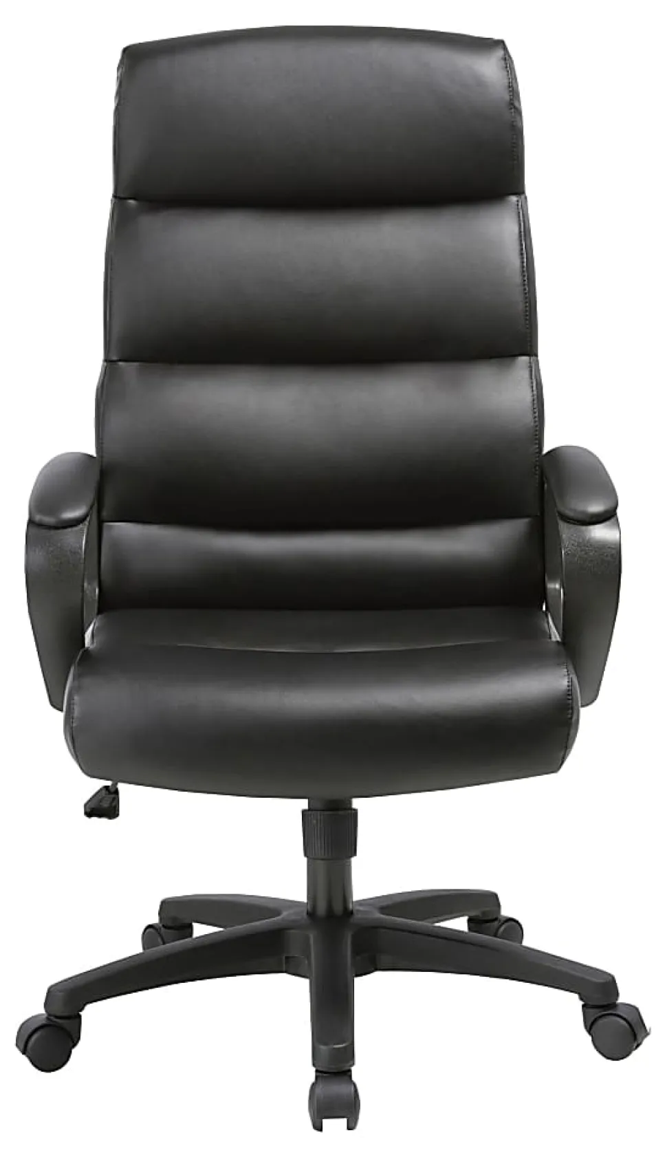 Lorell® SOHO Ergonomic Bonded Leather High-Back Chair, Modern Stitch, Black
