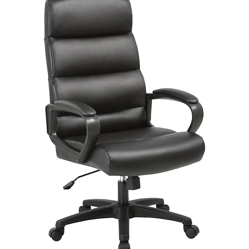 Lorell® SOHO Ergonomic Bonded Leather High-Back Chair, Modern Stitch, Black