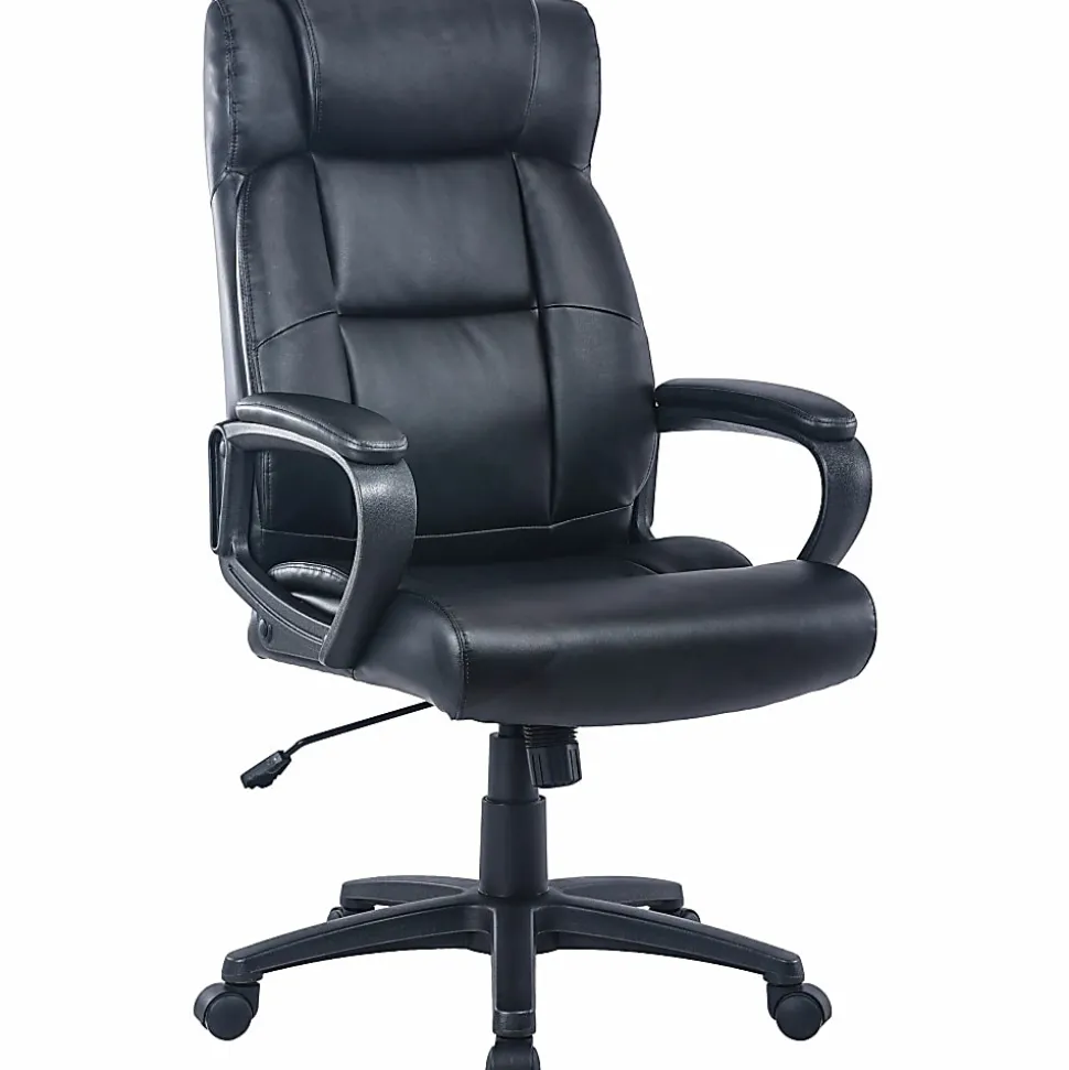 Lorell® SOHO Ergonomic Bonded Leather High-Back Executive Chair, Black