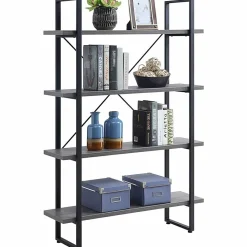 Lorell SOHO Rustic Metal Frame Bookcase, 57.5