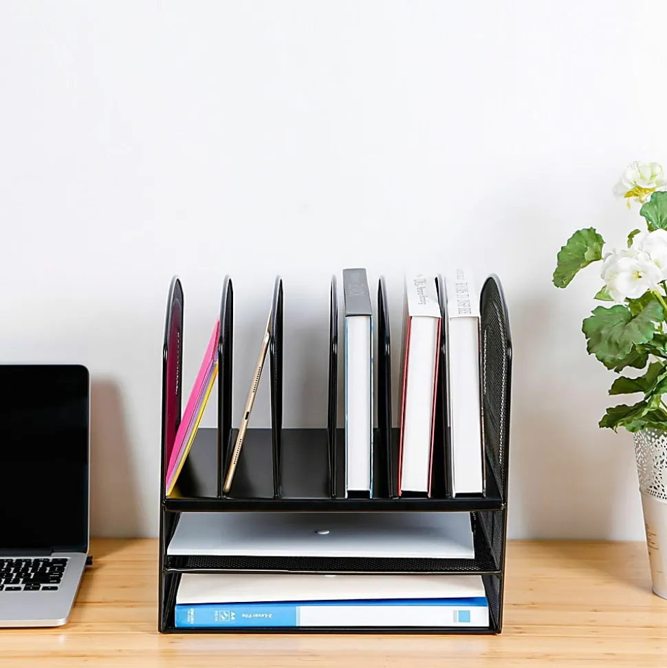 Lorell® Steel Horizontal/Vertical Mesh Desk Organizer, Black