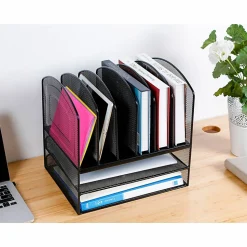 Lorell® Steel Horizontal/Vertical Mesh Desk Organizer, Black