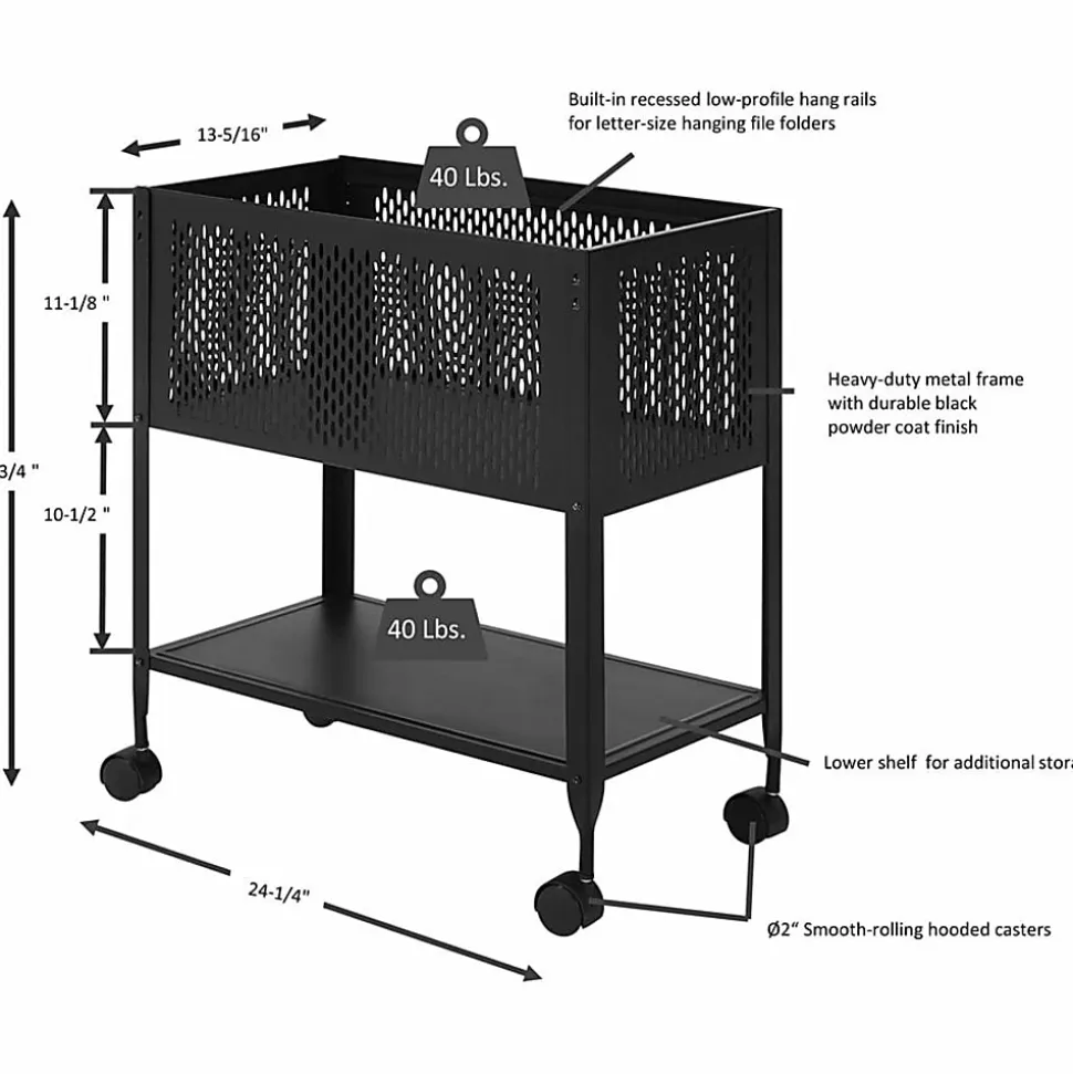 Lorell™ Steel Mesh Hanging Letter-Size Mobile File Cart, Black