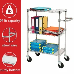 Lorell® 3-Tier Steel Rolling Cart, 16"W x 26"D x 40"H, Chrome