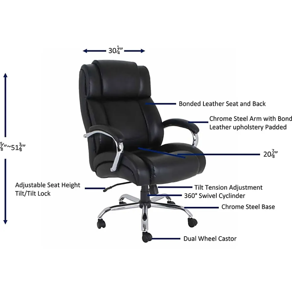 Lorell® UltraCoil Comfort Big & Tall Bonded Leather Chair, Black