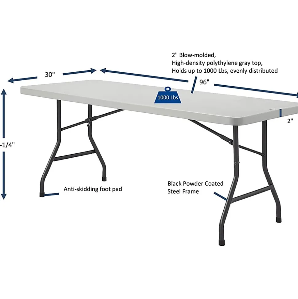 Lorell® Ultra-Lite Economy Folding Table, 29-3/10"H x 96"W x 30"D, 1000 Lb Capacity, Gray
