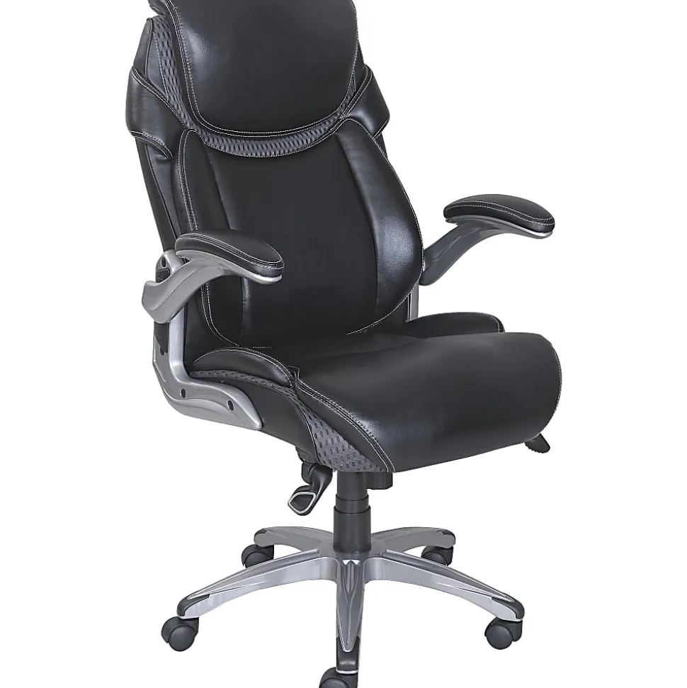 Lorell® Wellness by Design® Ergonomic Bonded Leather Executive Chair, With Dormeo Octaspring Technology, Black