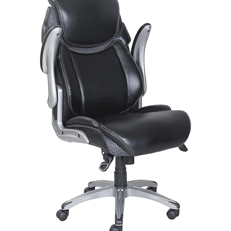 Lorell® Wellness by Design® Ergonomic Bonded Leather Executive Chair, With Dormeo Octaspring Technology, Black