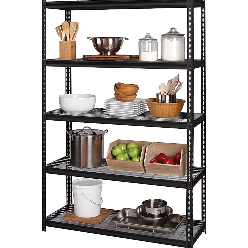 Lorell Wire Deck Shelving, 72"H x 48"W x 18"D, Recycled, Black, Steel, 1Each