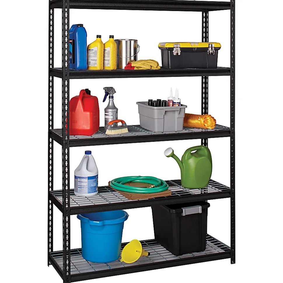 Lorell Wire Deck Shelving, 72"H x 48"W x 18"D, Recycled, Black, Steel, 1Each