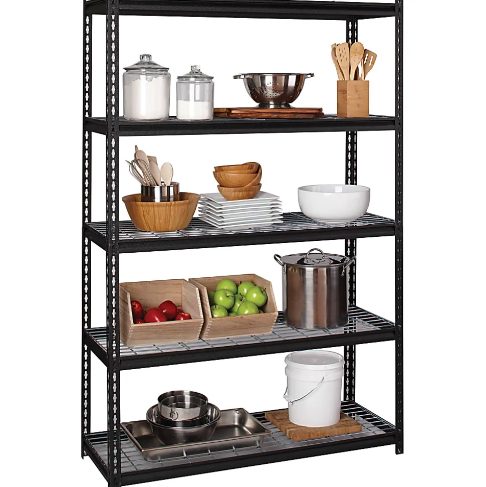 Lorell Wire Deck Shelving, 72"H x 48"W x 18"D, Recycled, Black, Steel, 1Each