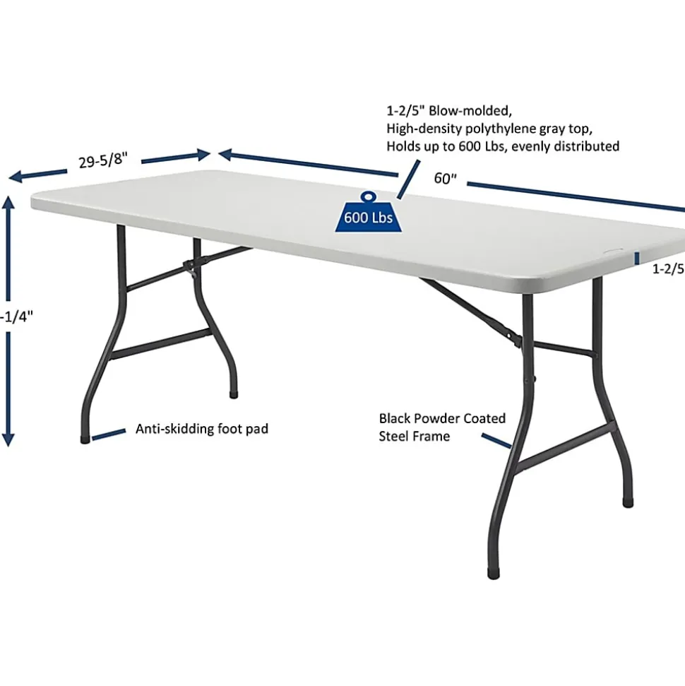 Lorell® 60"W Rectangular Banquet Table, Gray