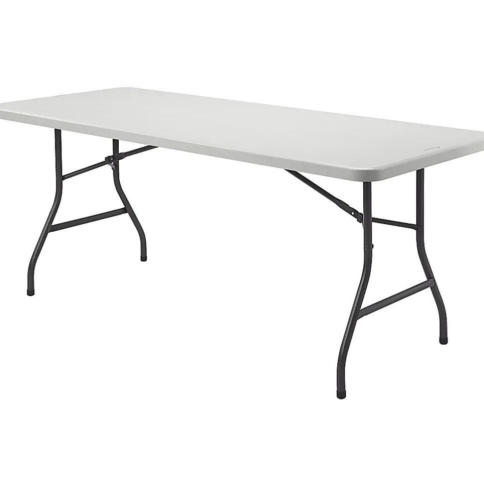 Lorell® 96"W Rectangular Banquet Table, Black/Gray