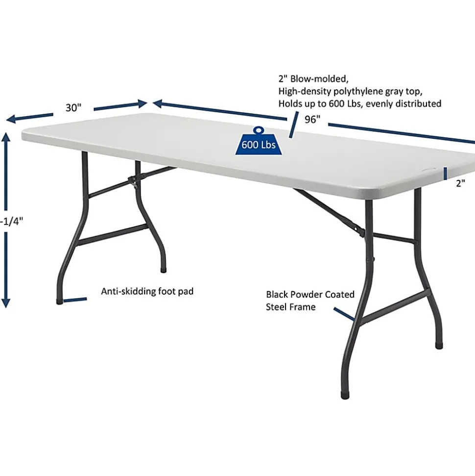 Lorell® 96"W Rectangular Banquet Table, Black/Gray