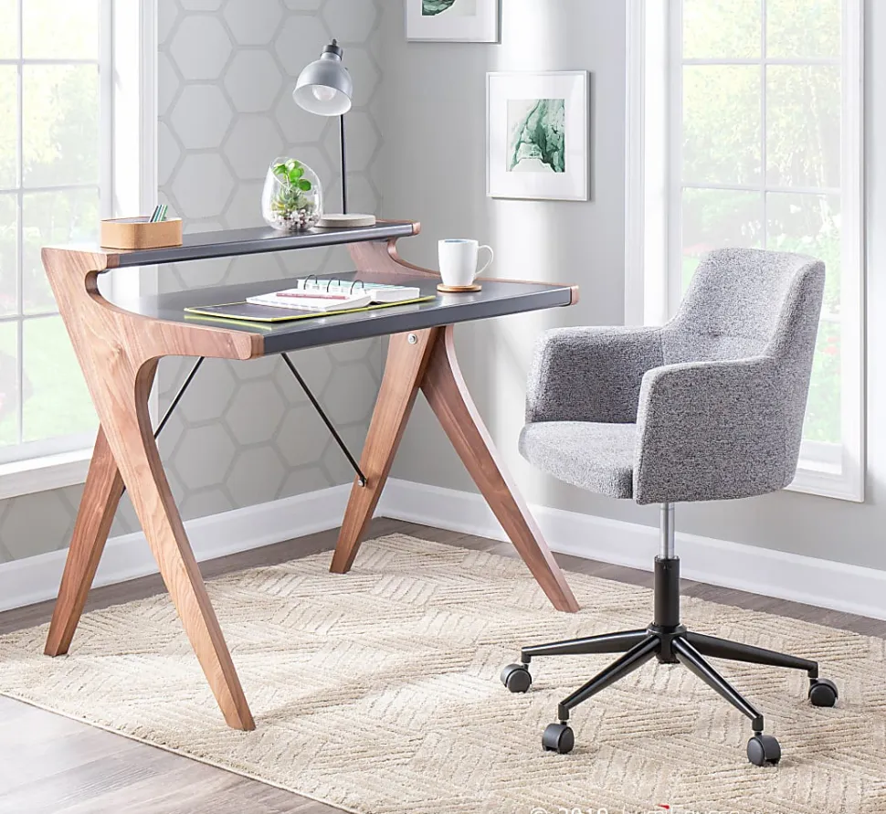 LumiSource Archer 43"W 2-Tier Writing Desk, Walnut/Gray