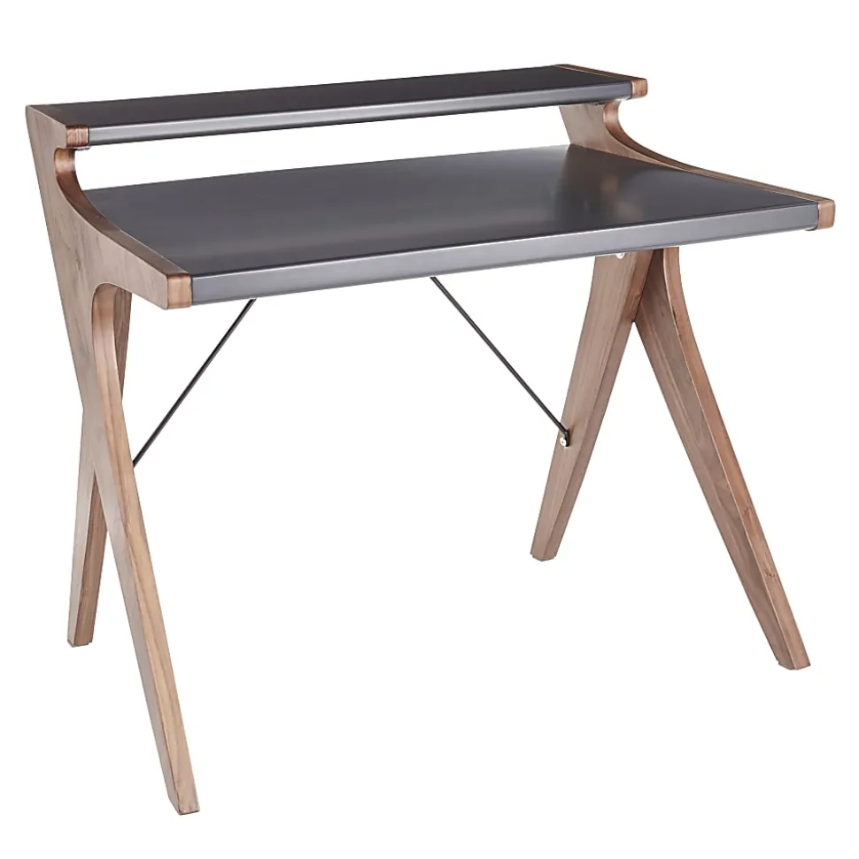 LumiSource Archer 43"W 2-Tier Writing Desk, Walnut/Gray