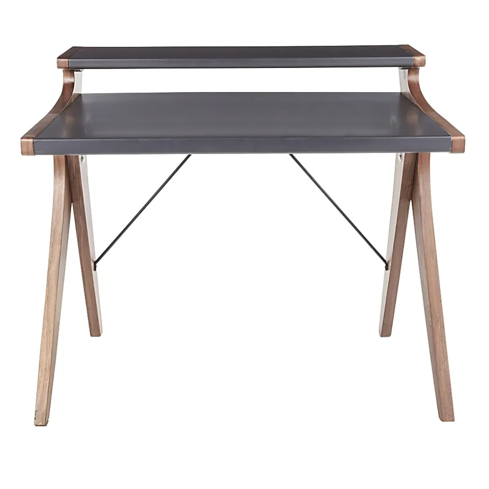 LumiSource Archer 43"W 2-Tier Writing Desk, Walnut/Gray