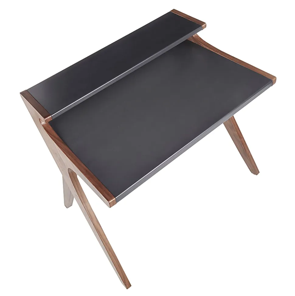 LumiSource Archer 43"W 2-Tier Writing Desk, Walnut/Gray