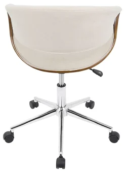 LumiSource Curvo Mid-Century Modern Mid-Back Chair, Cream/Walnut/Silver