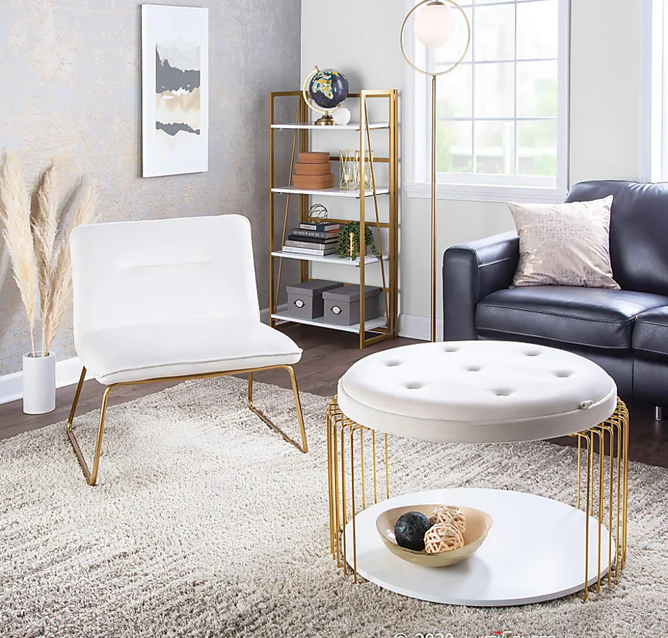 LumiSource Moon Floor Lamp, 65-1/4"H, White Shade/Gold Base