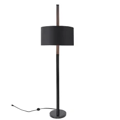 Lumisource Noah Mid-Century Modern Floor Lamp, Black Shade/Walnut & Black Marble Base
