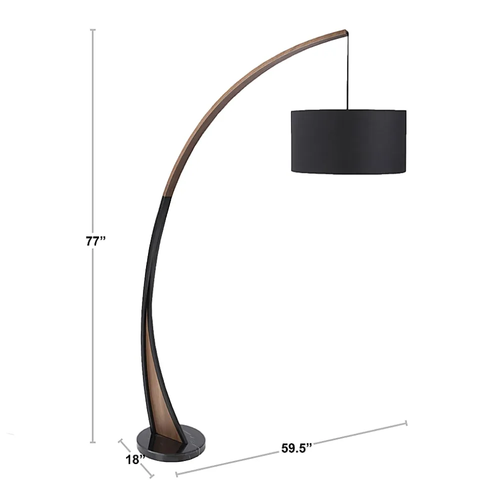 Lumisource Noah Mid-Century Modern Floor Lamp, Black Shade/Walnut & Black Marble Base